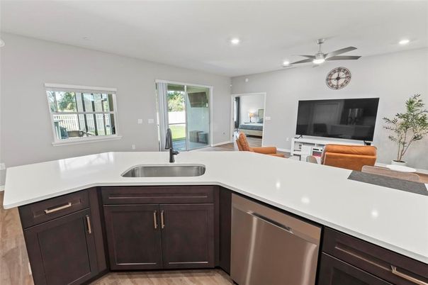Dining room, Interior, Kitchen, Recessed Lighting, Wood Texture Flooring