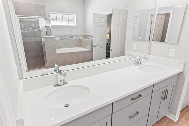 Bathroom, Dual Sink Vanities, Glass Shower, Interior