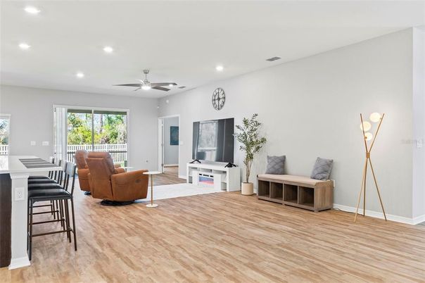 Interior, Living room, Recessed Lighting, Wood Texture Flooring
