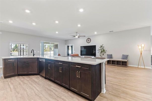 Interior, Kitchen, Recessed Lighting, Wood Texture Flooring