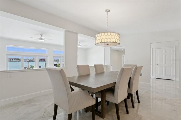 Dining room, Interior, Marble, Pendant Lights, Water