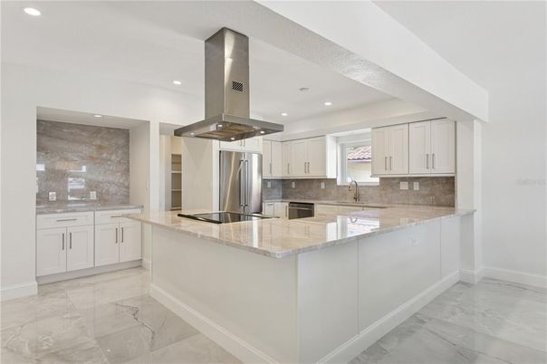Interior, Kitchen, Marble, Recessed Lighting, Stainless Steel Appliances