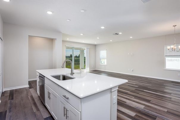 Chandelier, Interior, Kitchen, Recessed Lighting, Wood Texture Flooring
