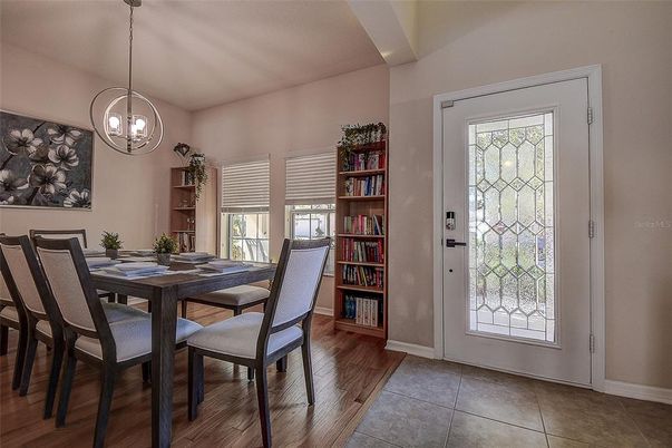 Dining room, Interior, Pendant Lights, Wood Texture Flooring