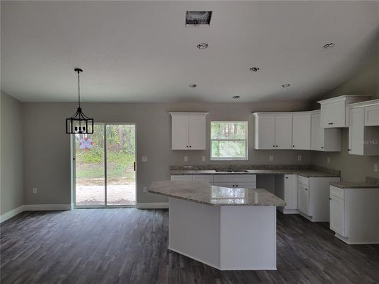 Interior, Kitchen, Pendant Lights, Recessed Lighting, Wood Texture Flooring