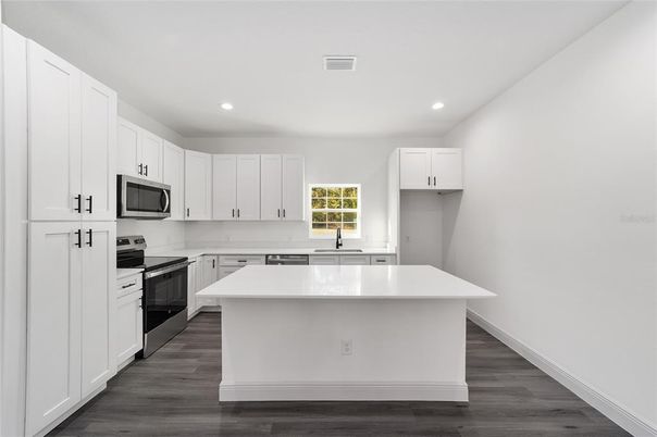 Interior, Kitchen, Recessed Lighting, Wood Texture Flooring