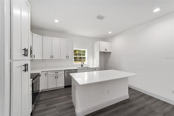 Interior, Kitchen, Recessed Lighting, Wood Texture Flooring