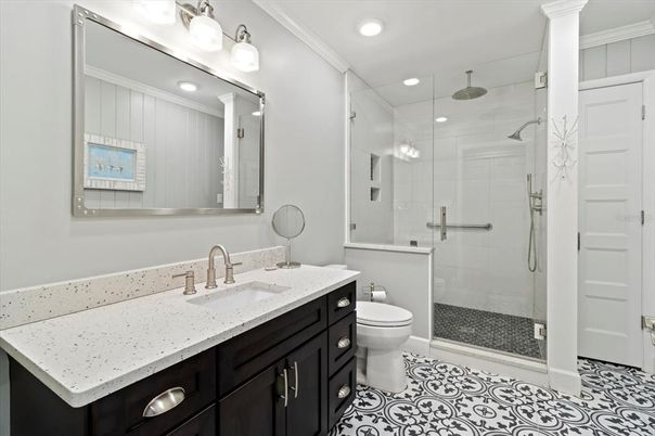 Bathroom, Glass Shower, Interior, Recessed Lighting