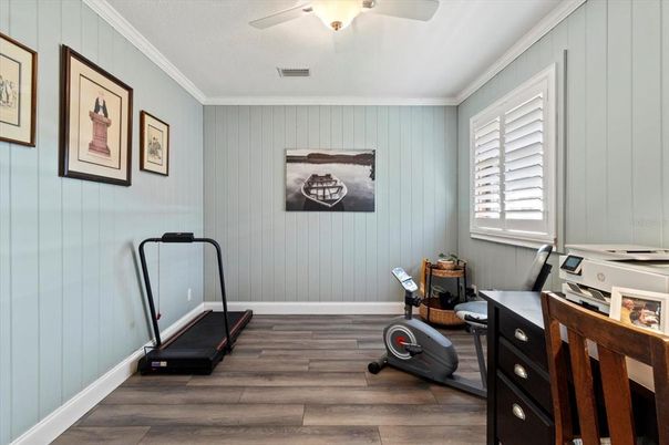 Fitness Equipment, Home Office, Interior, Wood Texture Flooring