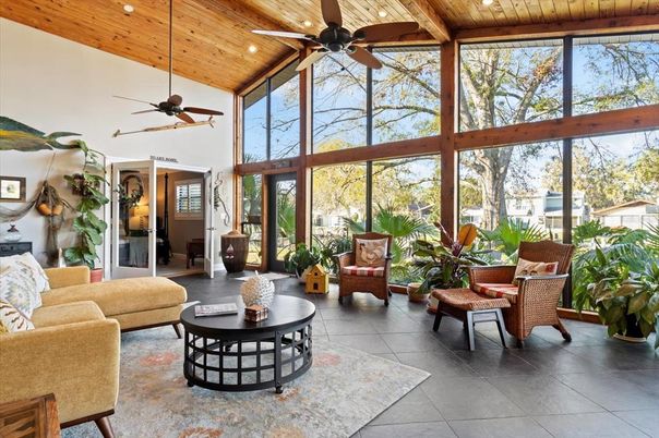 Interior, Living room, Recessed Lighting, Sun Room, Wooden Ceilings