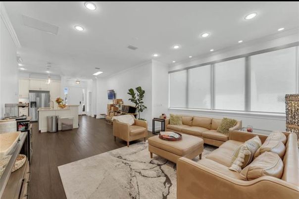 Interior, Kitchen, Living room, Pendant Lights, Recessed Lighting, Stainless Steel Appliances, Wood Texture Flooring