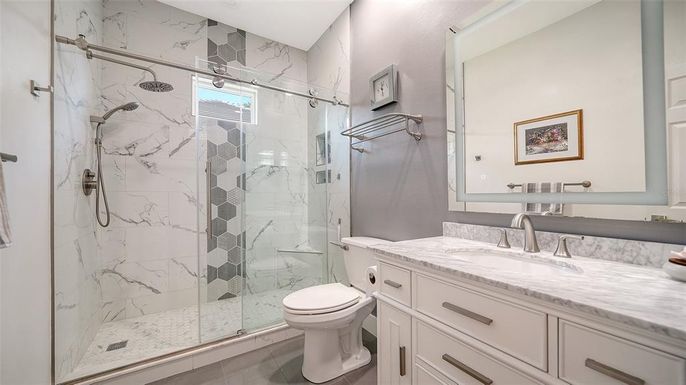 Bathroom, Glass Shower, Interior, Marble Walls