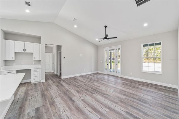 Empty room, Interior, Recessed Lighting, Wood Texture Flooring