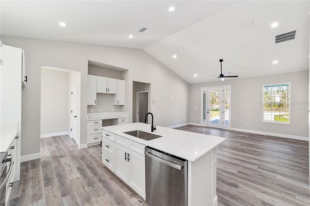 Interior, Kitchen, Recessed Lighting, Wood Texture Flooring