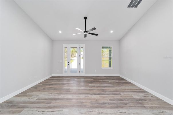 Empty room, Interior, Recessed Lighting, Wood Texture Flooring