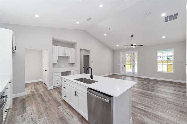 Interior, Kitchen, Recessed Lighting, Wood Texture Flooring