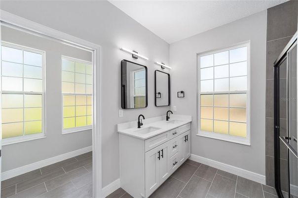 Bathroom, Dual Sink Vanities, Interior, Wood Texture Flooring