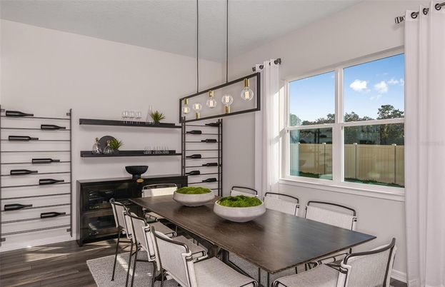 Dining room, Interior, Pendant Lights, Wood Texture Flooring