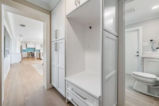 Interior, Kitchen, Recessed Lighting, Wood Texture Flooring