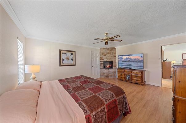Bedroom, Fireplace, Interior, Wood Texture Flooring