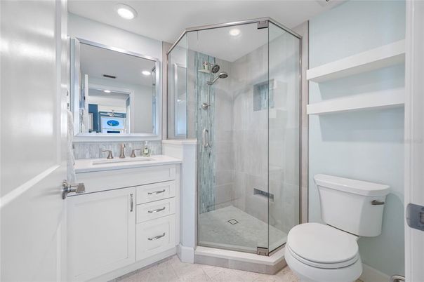 Bathroom, Glass Shower, Interior, Recessed Lighting