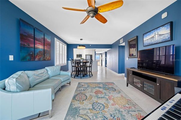 Dining room, Interior, Kitchen, Living room, Pendant Lights, Piano, Stainless Steel Appliances