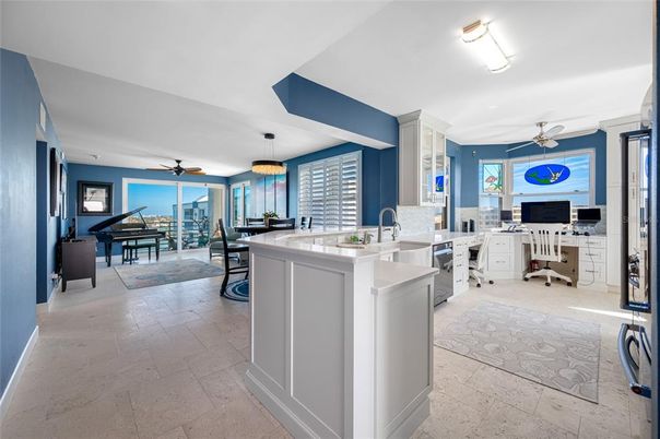 Dining room, Interior, Kitchen, Living room, Pendant Lights, Piano