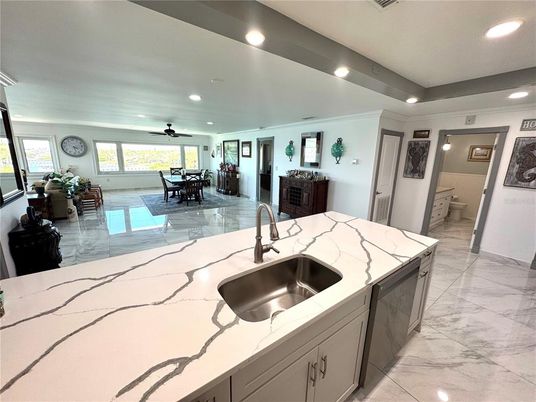 Dining room, Interior, Kitchen, Marble, Recessed Lighting