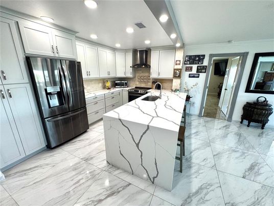 Interior, Kitchen, Marble, Recessed Lighting, Stainless Steel Appliances