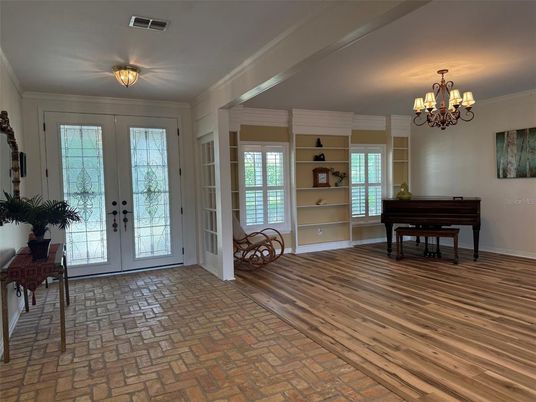 Chandelier, Interior, Piano, Wood Texture Flooring