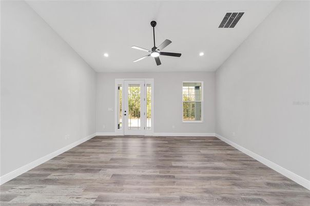 Empty room, Interior, Recessed Lighting, Wood Texture Flooring