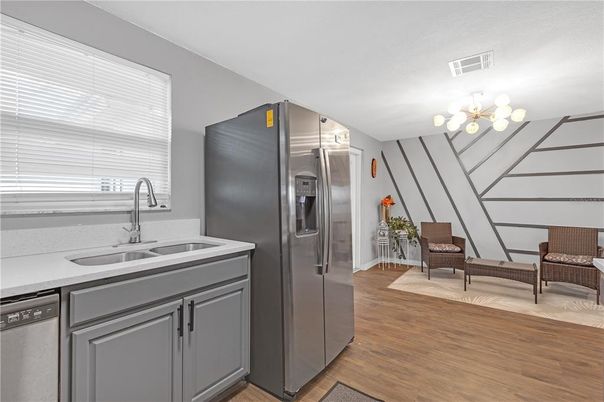Interior, Kitchen, Stainless Steel Appliances, Wood Texture Flooring
