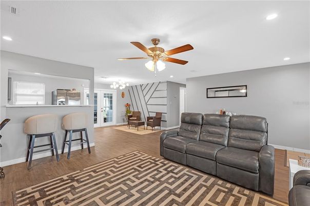 Interior, Living room, Recessed Lighting, Wood Texture Flooring