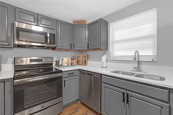 Interior, Kitchen, Stainless Steel Appliances, Wood Texture Flooring