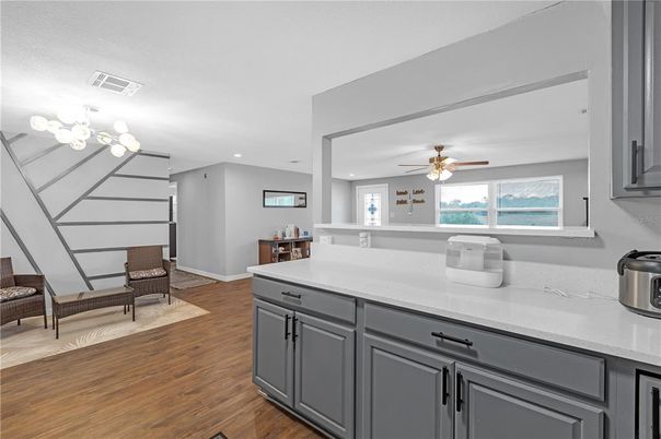 Interior, Kitchen, Recessed Lighting, Wood Texture Flooring