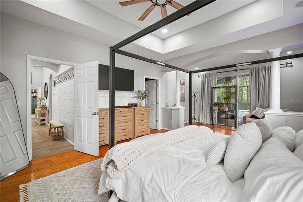 Bedroom, Interior, Recessed Lighting, Wood Texture Flooring