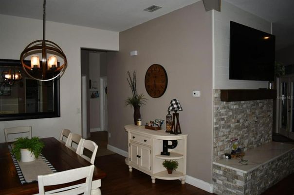 Chandelier, Dining room, Interior, Wood Texture Flooring