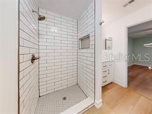 Bathroom, Glass Shower, Interior, Wood Texture Flooring