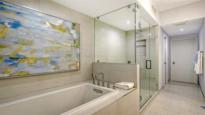 Bathroom, Glass Shower, Interior, Recessed Lighting