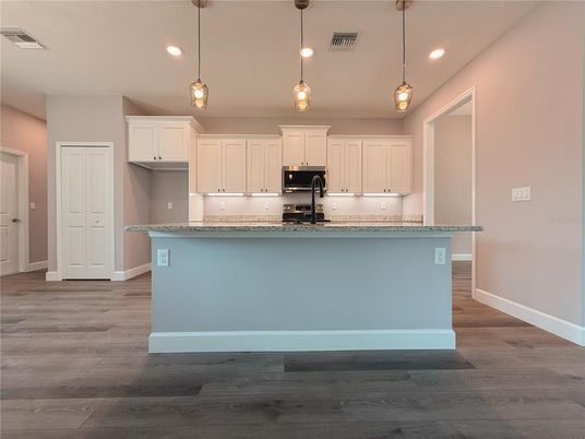 Interior, Kitchen, Pendant Lights, Recessed Lighting, Wood Texture Flooring