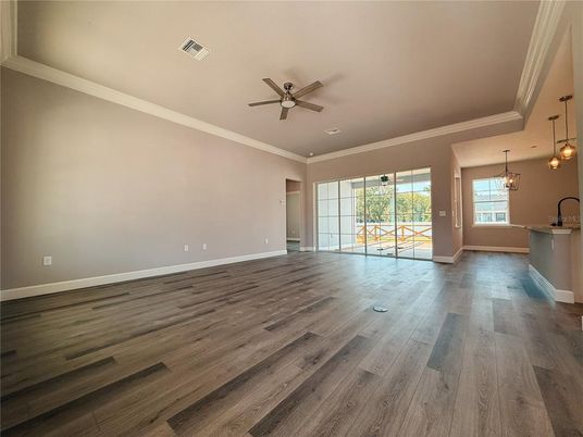 Empty room, Interior, Pendant Lights, Wood Texture Flooring