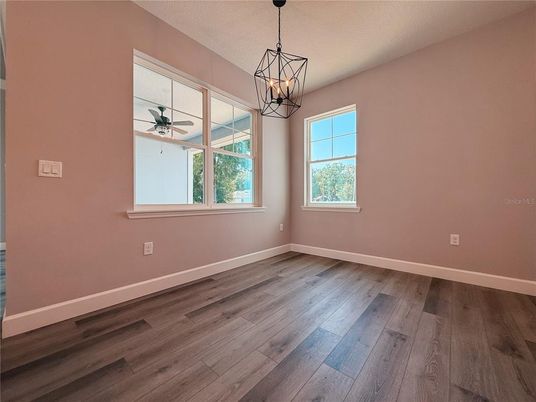 Chandelier, Empty room, Interior, Pendant Lights, Wood Texture Flooring
