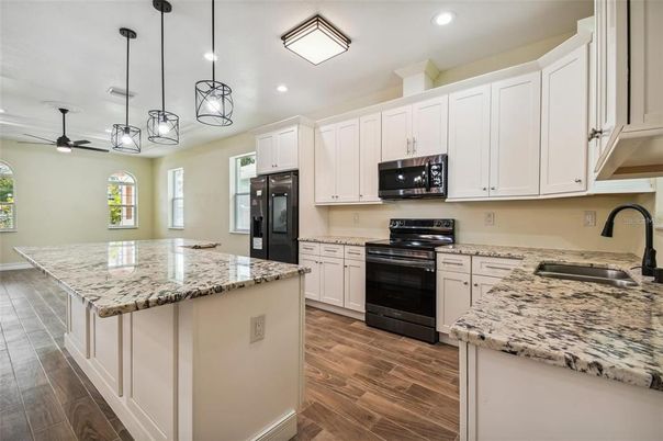 Interior, Kitchen, Pendant Lights, Recessed Lighting, Wood Texture Flooring