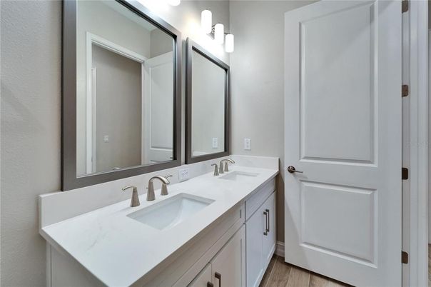 Bathroom, Dual Sink Vanities, Interior, Wood Texture Flooring