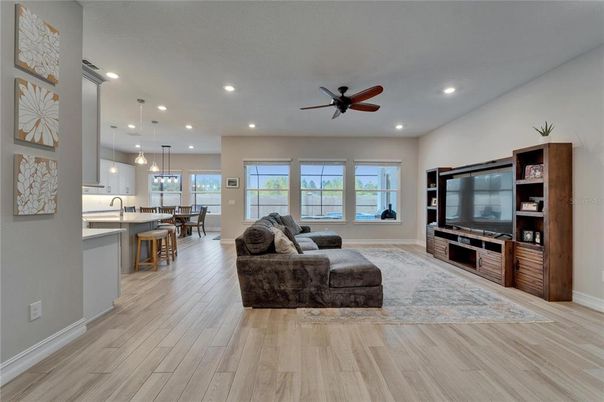 Dining room, Interior, Kitchen, Living room, Pendant Lights, Recessed Lighting, Wood Texture Flooring