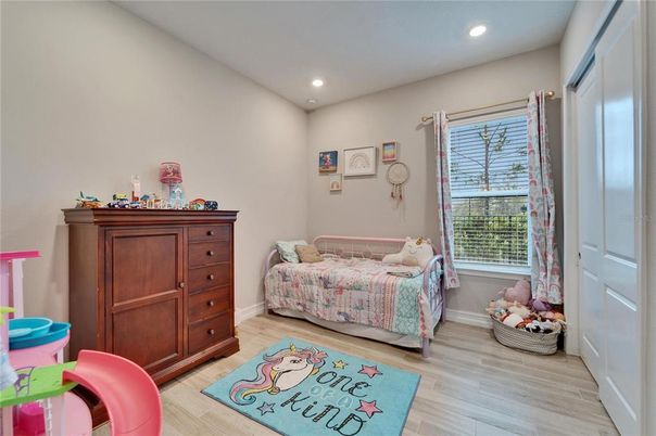 Bedroom, Interior, Recessed Lighting, Wood Texture Flooring