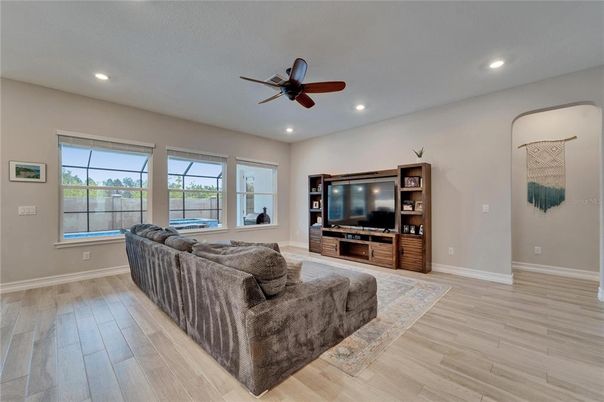 Interior, Living room, Recessed Lighting, Wood Texture Flooring