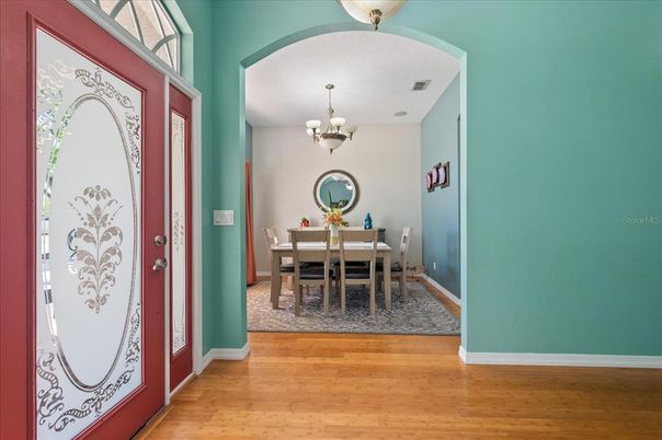 Chandelier, Dining room, Interior, Wood Texture Flooring
