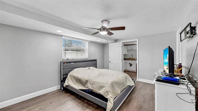 Bedroom, Interior, Recessed Lighting, Wood Texture Flooring