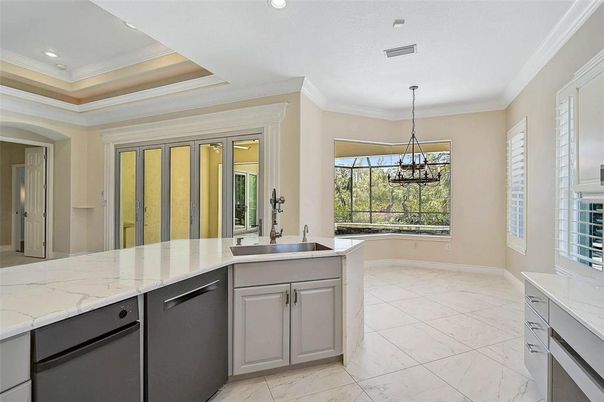Interior, Kitchen, Marble, Pendant Lights, Recessed Lighting
